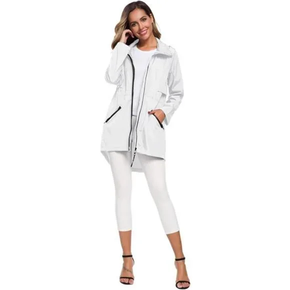 Women's Long Raincoat with Hood Lightweight Windbreaker Rain Jacket Waterproof - Picture 5 of 6